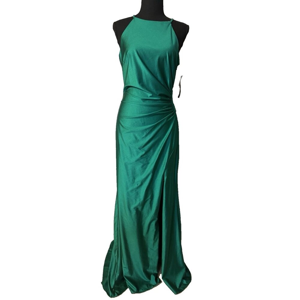 Xscape 10 Emerald Green Formal Gown Side O Waist Gala Prom Wedding Guest NEW - Picture 2 of 16